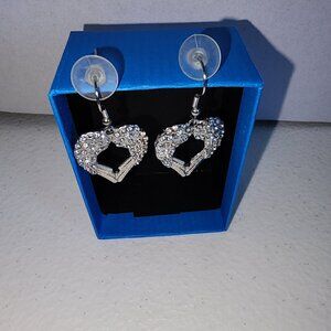 White Crystal Silver Tone Angel Wing Heart Shaped Earrings